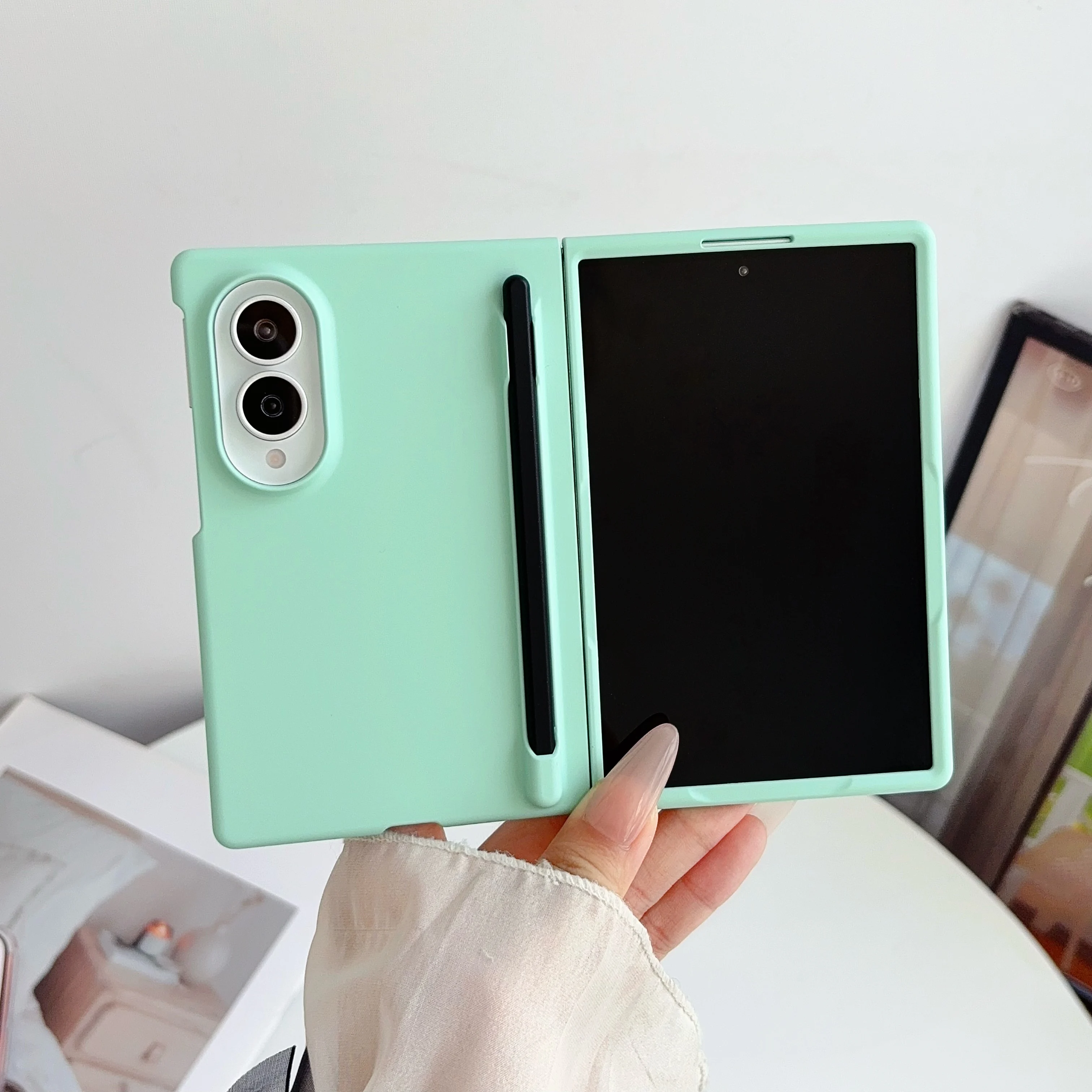 Luxury Skin Feel Candy Color Phone Case For Samsung Galaxy Z Fold 8 With Touch Pen Folding Shockproof Hard PC Cover Fundas