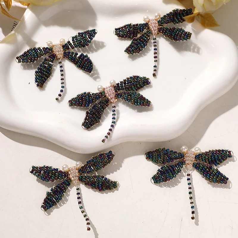 

2026 Newest 10pcs/lot color glass beads handmade Weave animals cartoon Dragonfly shape beads diy jewelry garment hair accessory