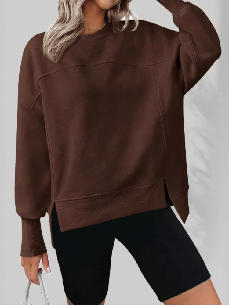 Autumn Women Sweatshirts Long Sleeve Sports Style Hoodless Sweatshirt Solid Color Round Neck Pullover Casual Ropa De Mujer Tops