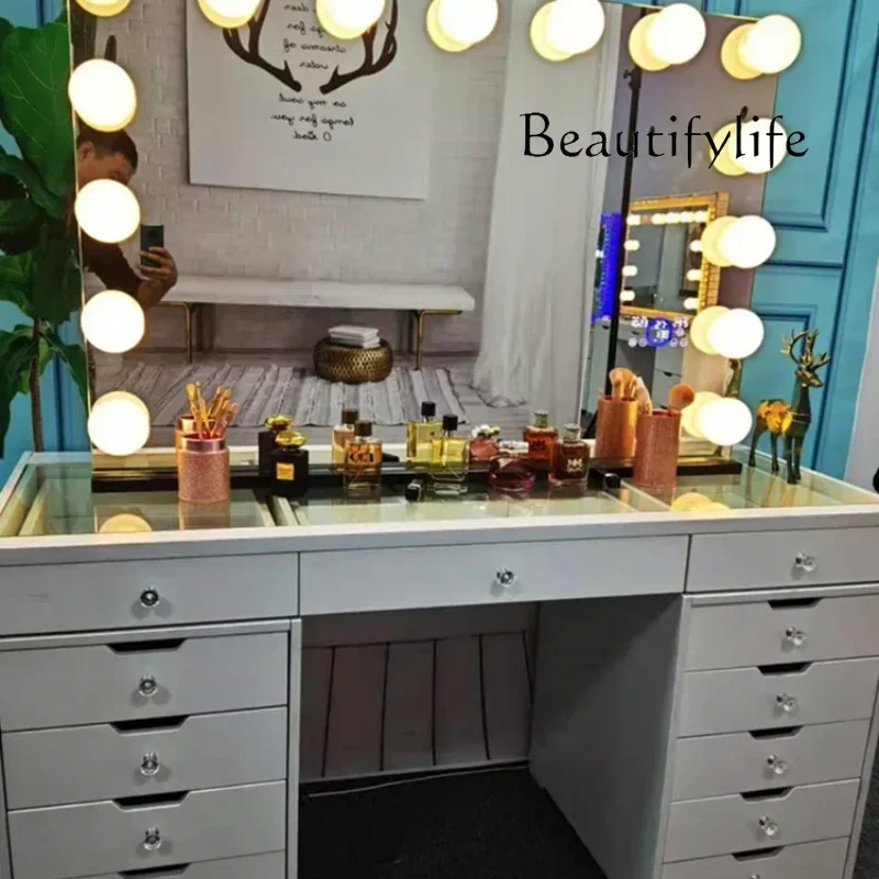 

Pd BJ Vanity Mirror Dressing Table Mirror Make Up Table Wood Drawer Dresser Vanity Mirror Set With Lights