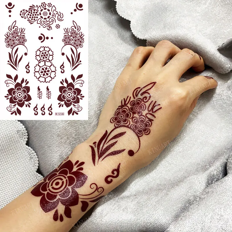 

Brown Henna Stickers for Hand Flower Temporary Henna Tattoos for Women Fake Tatoo Waterproof Mehndi Designs Wedding Tattoo Hena