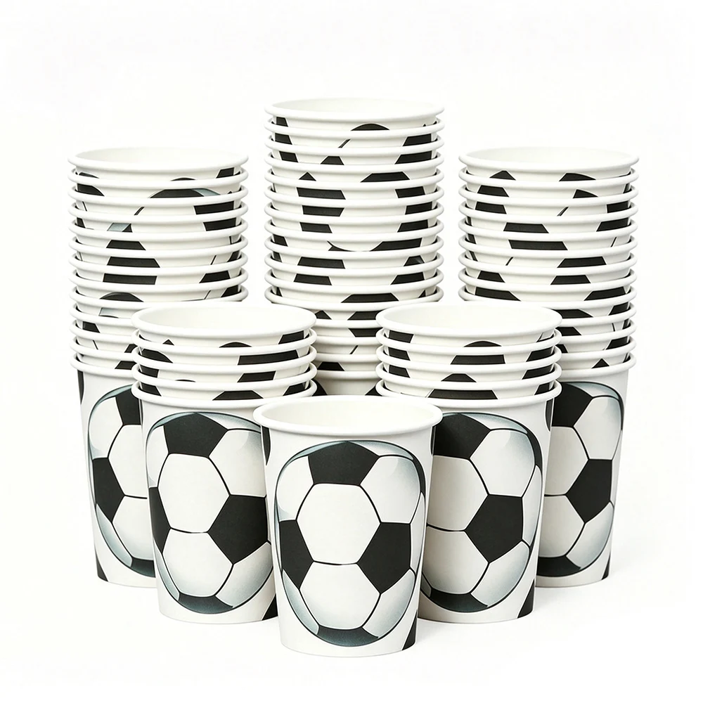Papierbecher mit Fußball-Motiv, Fußball-Geburtstagsfeier, Einwegbecher, Kindergeburtstag, Sport, Party-Dekoration, Fußballfans, Gastgeschenke, Partyzubehör – Detail 1