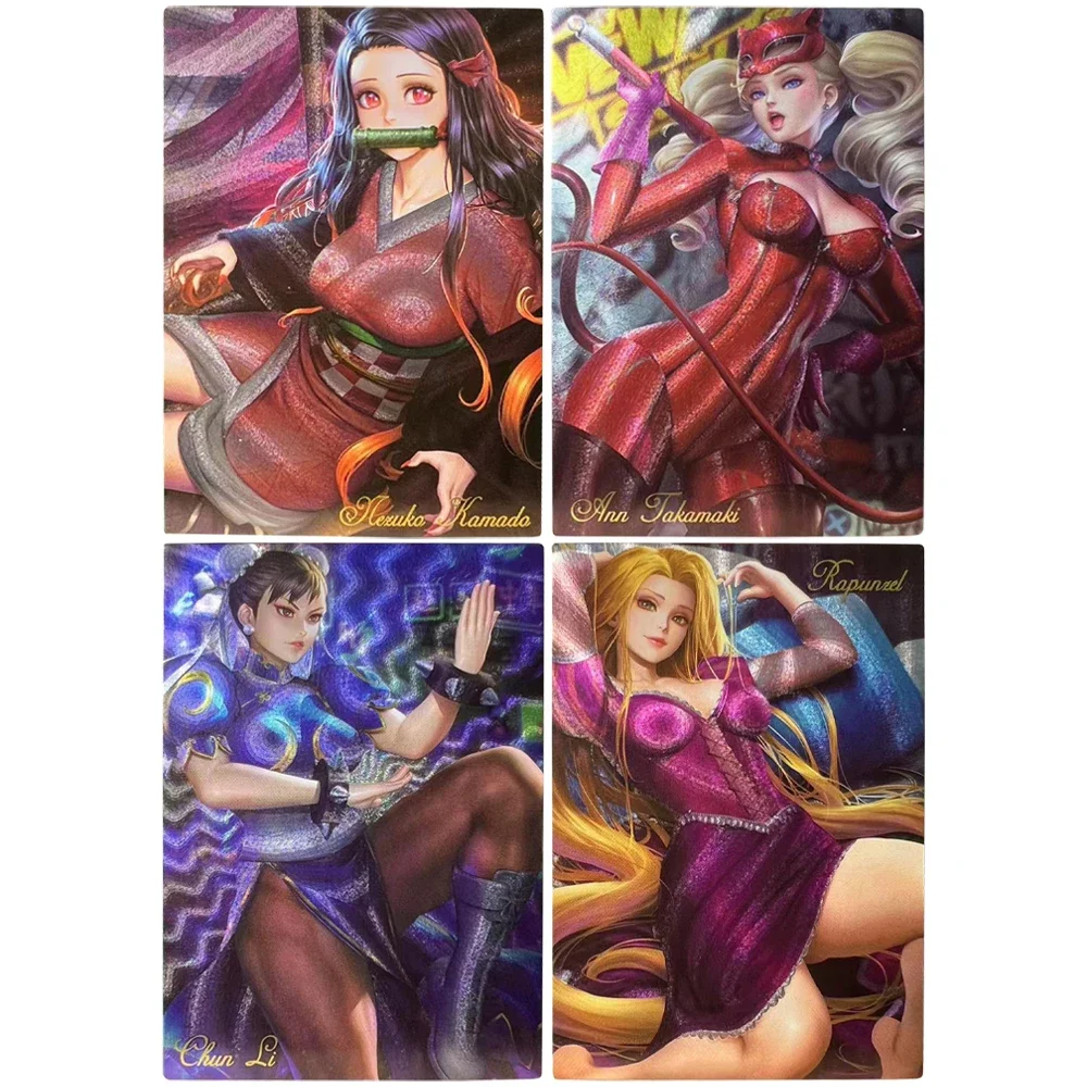 

9Pcs/set Anime Girls Coarse Flash Cards ACG Chun-Li Fubuki Kamado Nezuko Kawaii Anime Game Collection Card Gifts