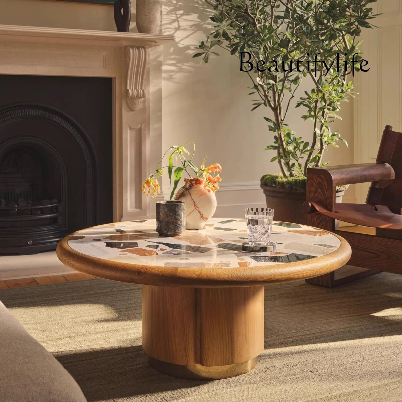 

Medieval solid wood dining table French retro living room home designer creative dining table high sense new Chinese round table