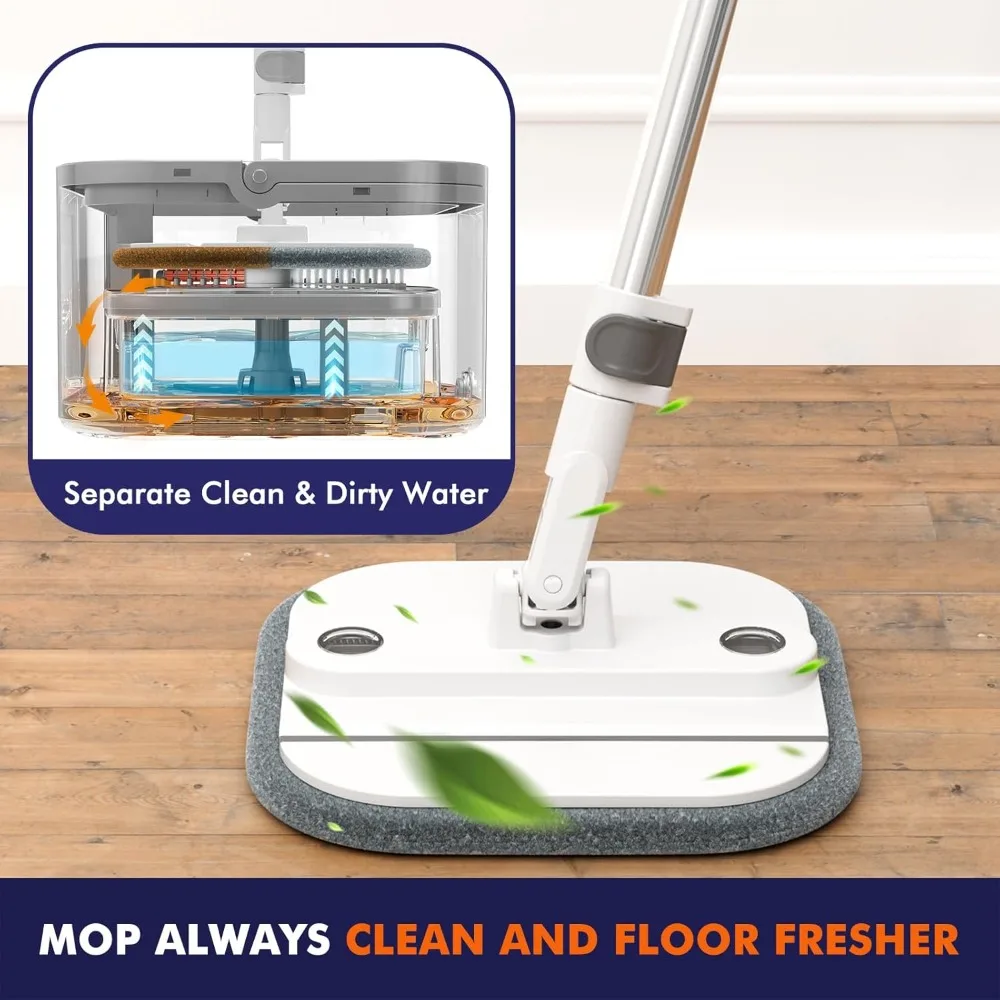 

Upgraded Self-Standing Spin Mop and Bucket System, Detachable Inner Mop Bucket for Hardwood Floors - White with 6 Pads