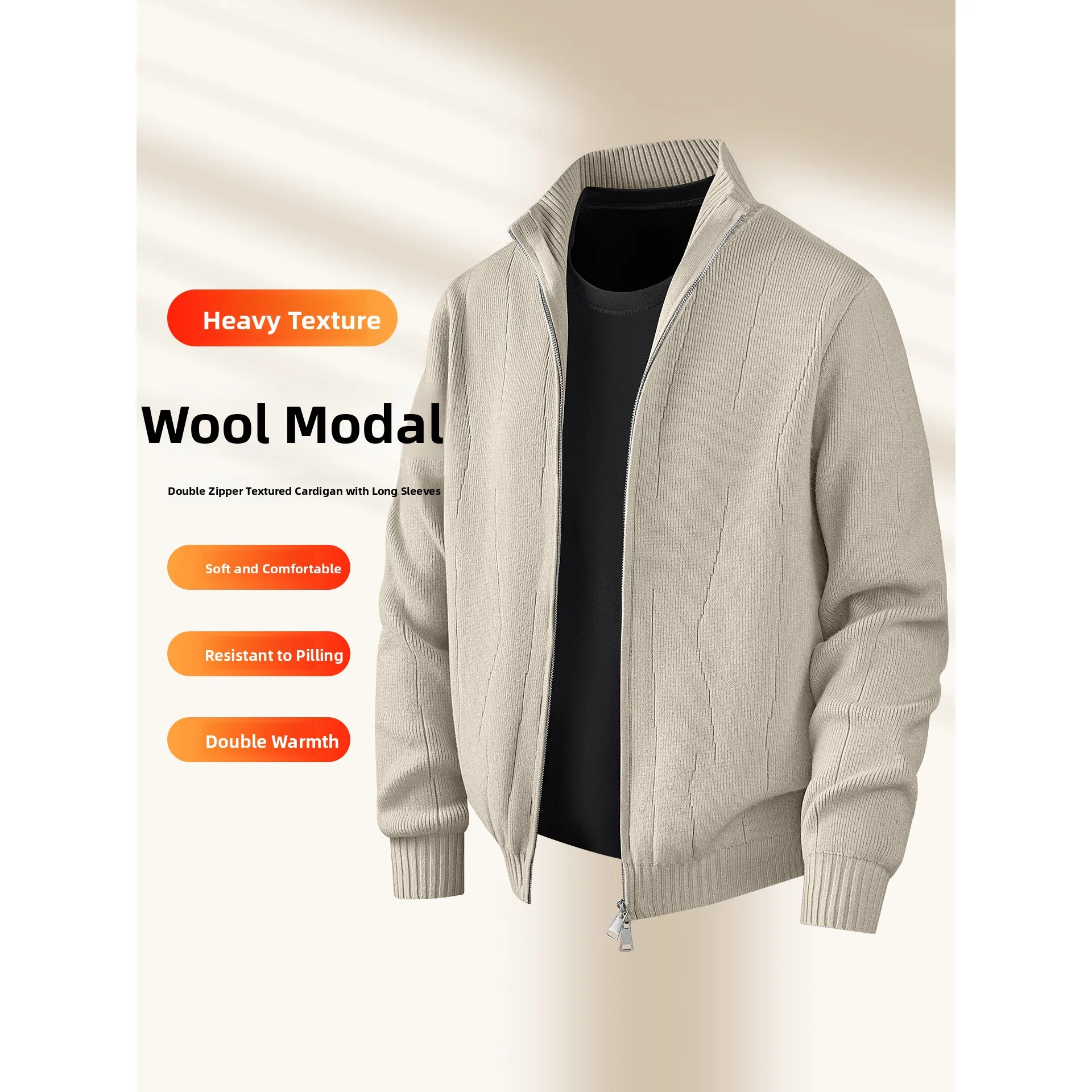 

Loose Fit Modal Knitted Cardigan Coat for Men Casual Stand Collar Long Sve Warmth Youth Autumn Winter Open Front Sle