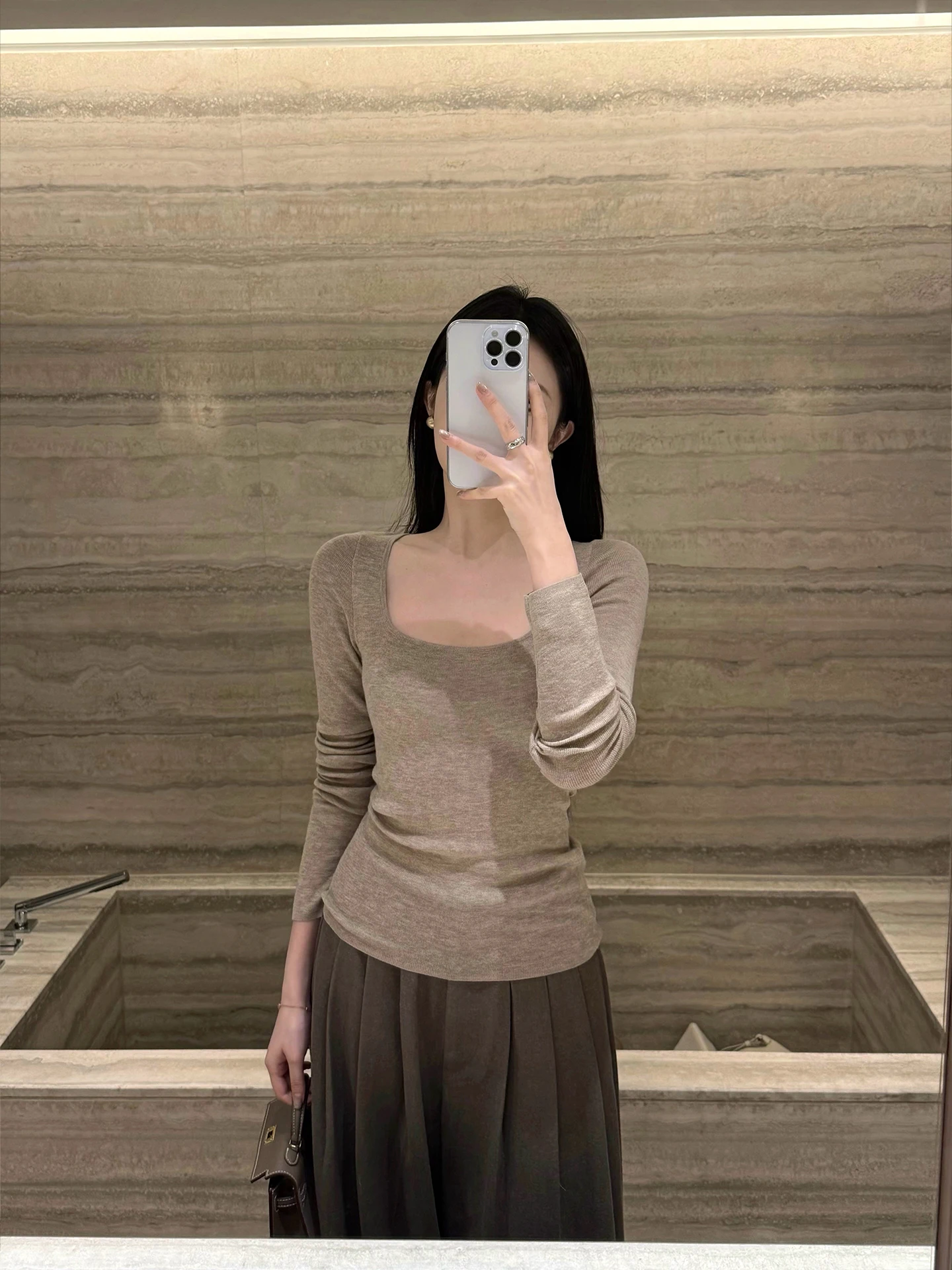 

Женский вязаный шерстяной свитер Long Sve, облегающий базовый слой, топ, повседневный топ с квадратным воротником, обычная длина, осенне-зимняя одежда