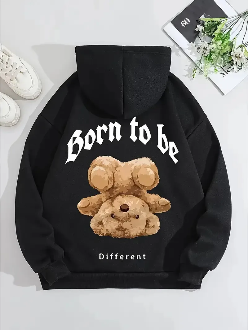 

Inverted Teddy Bear Graphic Printing Autumn and Winter Pure Cotton Hoodie for Men and Women Outdoor Street Sports Training Brand