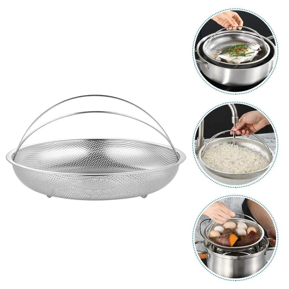 

Rice Steamer Basket Stainless Steel Steamer Insert Perfect for Cooking Vegetables Rice Dumplings Tamales Easy Carrying Handle