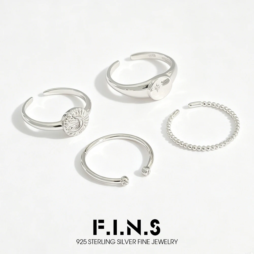 F.I.N.S Original Green Glazed S925 Sterling Silver Four-Leaf Clover Ring for Women Minimalist Burning Silver Open Finger Jewelry