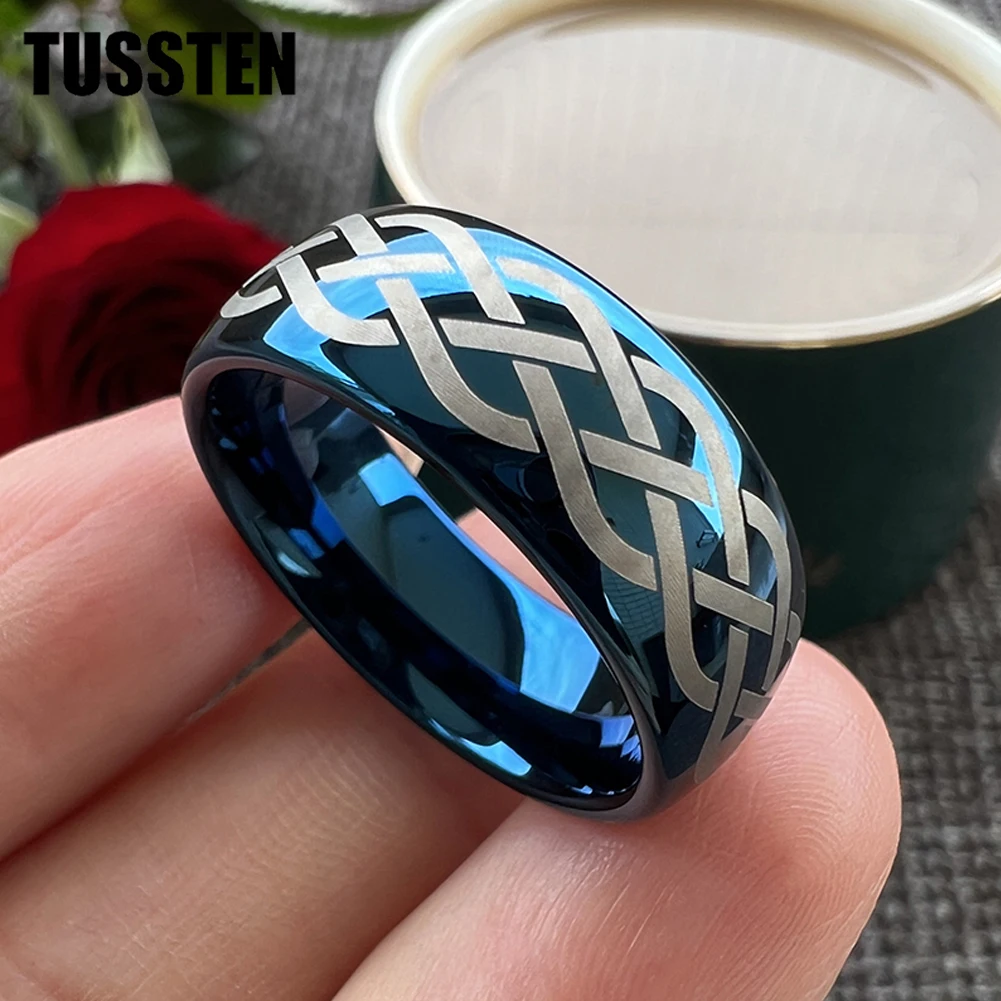 

Dropshipping TUSSTEN 6/8MM Tungsten Steel Wedding Ring Dome Polished Laser Carved Viking Celtic Knot Comfortable Fit