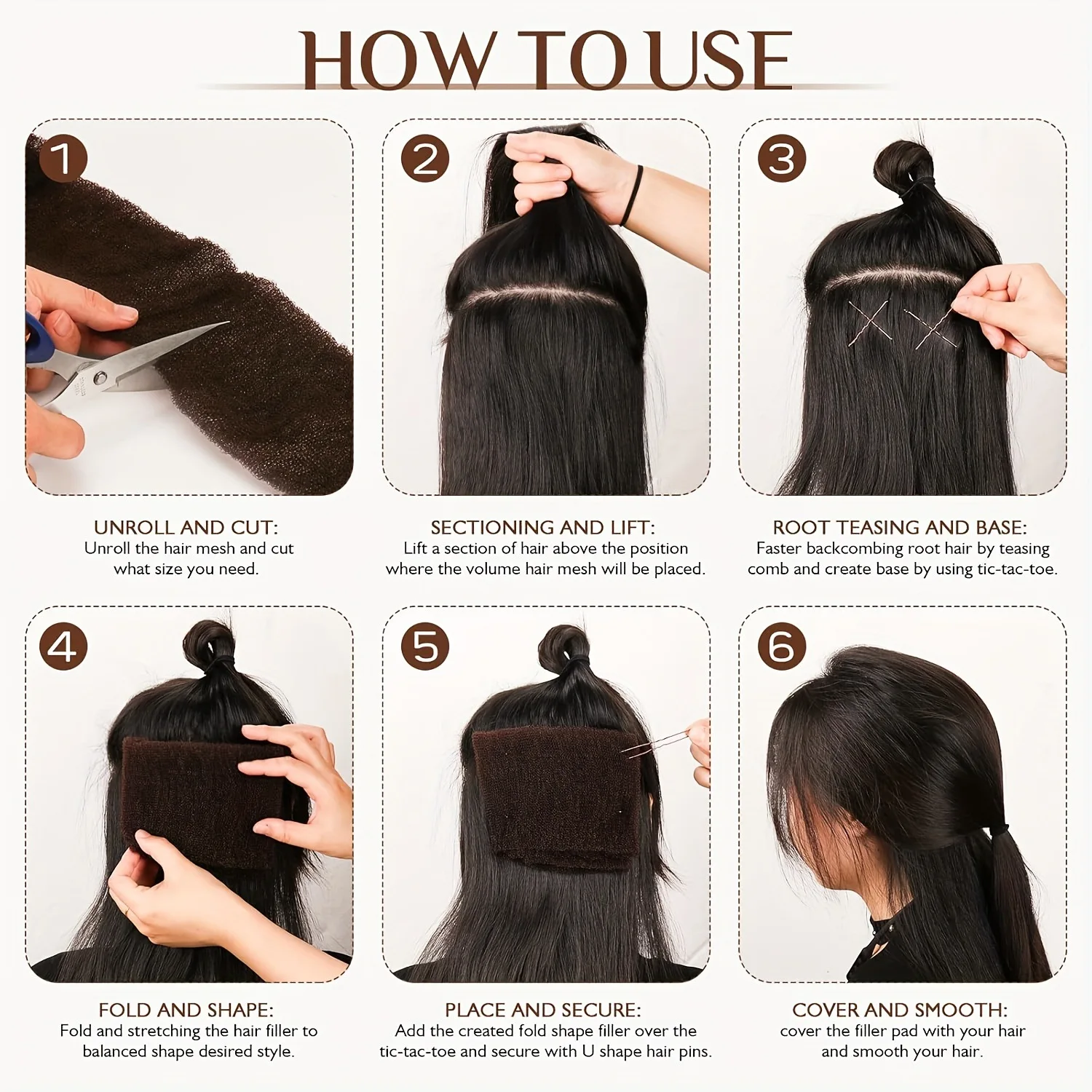 Inkrementeller Haarvolumen-Schwamm Unsichtbarer Volumen-Verstärker Haarstyling-Schwamm mit U-förmiger Haarklammer Weiches Schaumstoff-Polsterwerkzeug – Detail 7