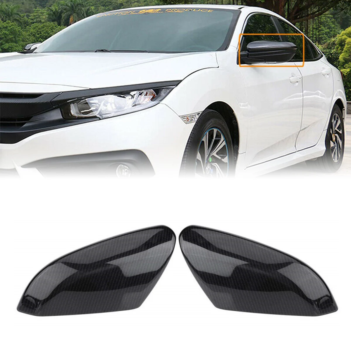 2pcs Rearview Side Mirror Cover Caps  for Honda Civic Sedan Coupe Hatchback 2016 - 2020 Car Styling ABS Carbon Fiber Look