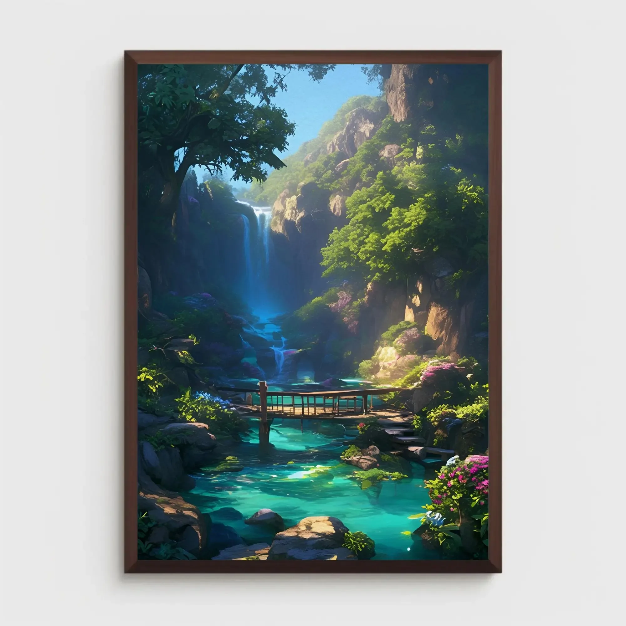 1pc frameless Canvas Painting Japanese Anime Landscape Canvas Prints Green Trees Pink Cherry Blossom Plant Wall Art Posters for