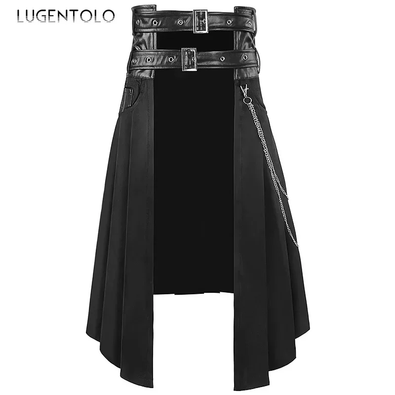 Men Punk Pleated Skirt Dark Steam Gothic Asymmetric Rock Party Men's Fahsion Black Chain Dance Fashion New Skirts