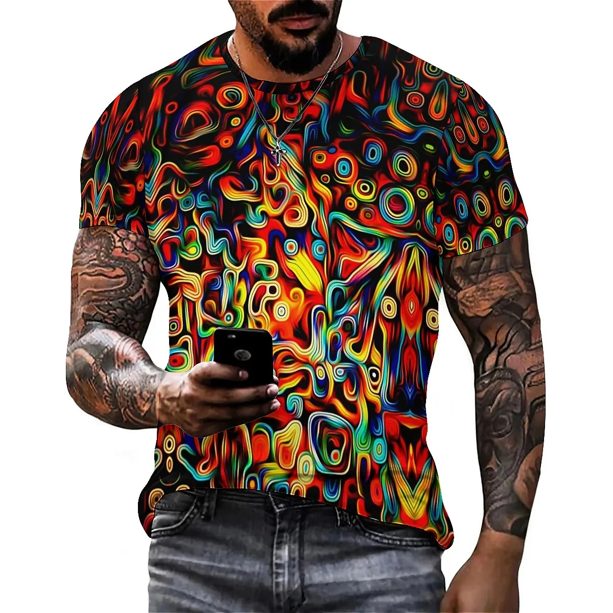 Breathable & Quick-Drying Vibrant Color Design Men's 3D Printed Short-Sleeve T-Shirt - Couple Matching Men's Top