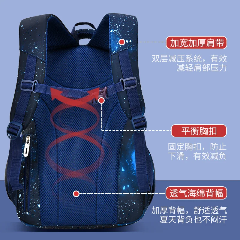 Imagem -03 - Céu Estrelado Imprimir Mochila Mochila Escolar Mochila para Menino Criança Mochila Adolescente Masculino Primário Bookbag Bagpack Book