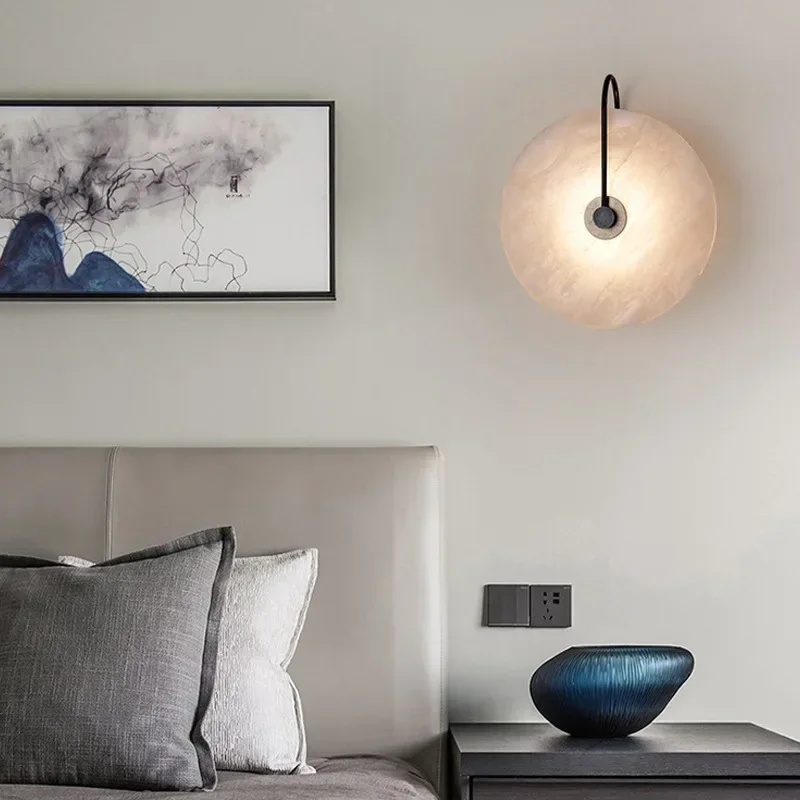 Modern LED Marble Wall Sconce Light Fixture Luminaire Living Room Bedroom Bedside Lamps Round Decoration Stone Decor Indoor gold