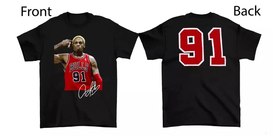 

Двусторонняя футболка Dennis Rodman, американский негабаритный топ с короткими рукавами для мужчин и женщин, модный уличный топ в стиле хип-хоп, рок