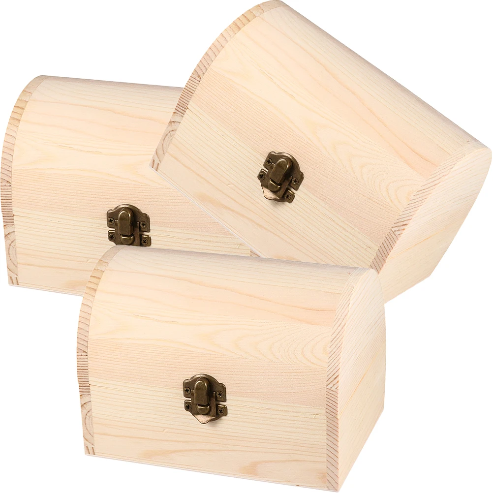 

3pcs Wooden Boxes Unfinished Craft Storage Small with Lid DIY Blank Treasure Chest Durable Smooth Natural Decorative