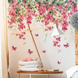 2pcS Watercolor Flowers Butterfly Leaves Bedroom Living Room Wall Landscaping Wall Stickers Home Deco  Sticker Wall