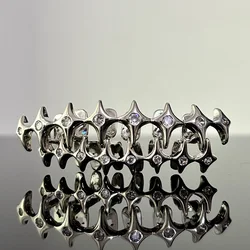 RACHELZ Gothic Full Star Chain Teeth Grillz Hip Hop Thorn Shape Zircon Mouth Tooth Caps For Women Men Jewelry Dental Grills