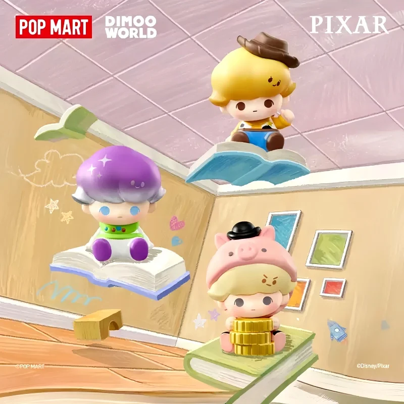 New Pop Mart DIMOO WORLD x PIXAR Pop Bean Series Blind Box Mini Figurines Toys Doll Desktop Model Mystery Box Birthday Gift Toy