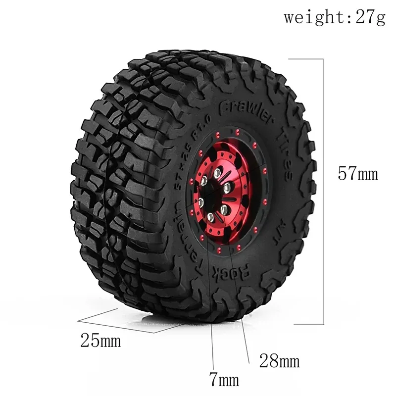 RC Car 4pcs Metal 1.0 Beadlock Wheel Rim Rubber Tire Set for 1/18 1/24 RC Crawler Axial SCX24 TRX4M FCX24 Upgrade Parts