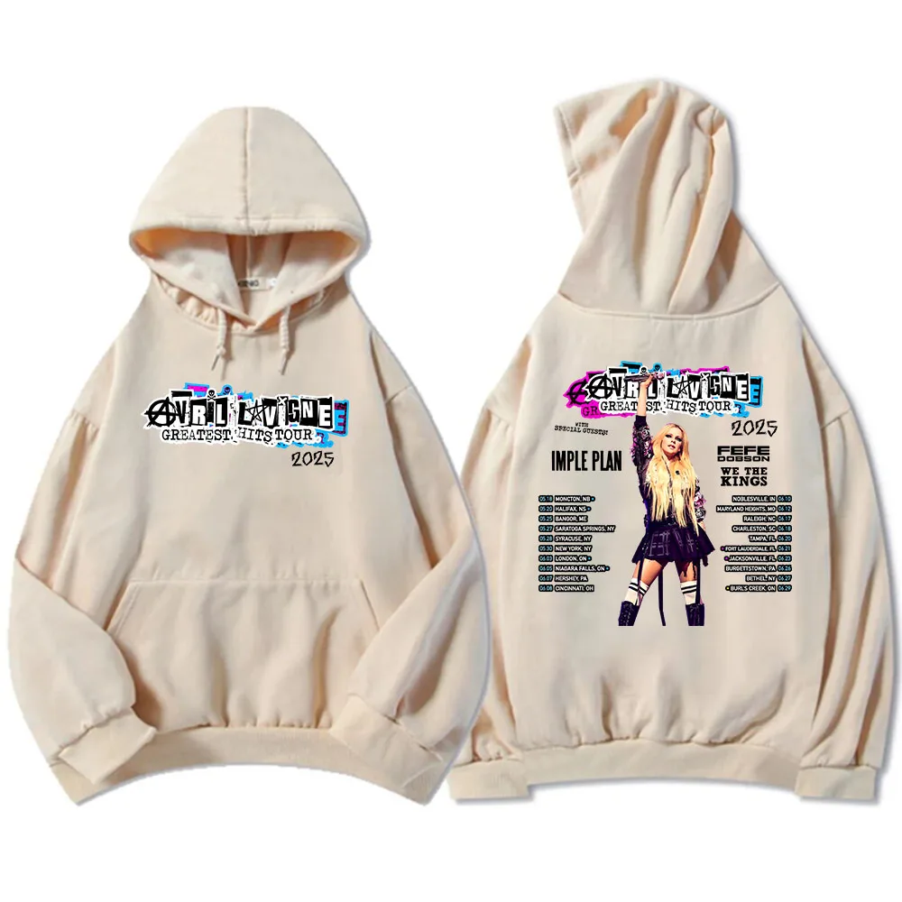 أفريل لافين أعظم الزيارات 2025 جولة هوديس الشتاء الرجال/النساء بلوزات لينة سوداديراس الهيب هوب الاسلوب المناسب البلوفرات طباعة