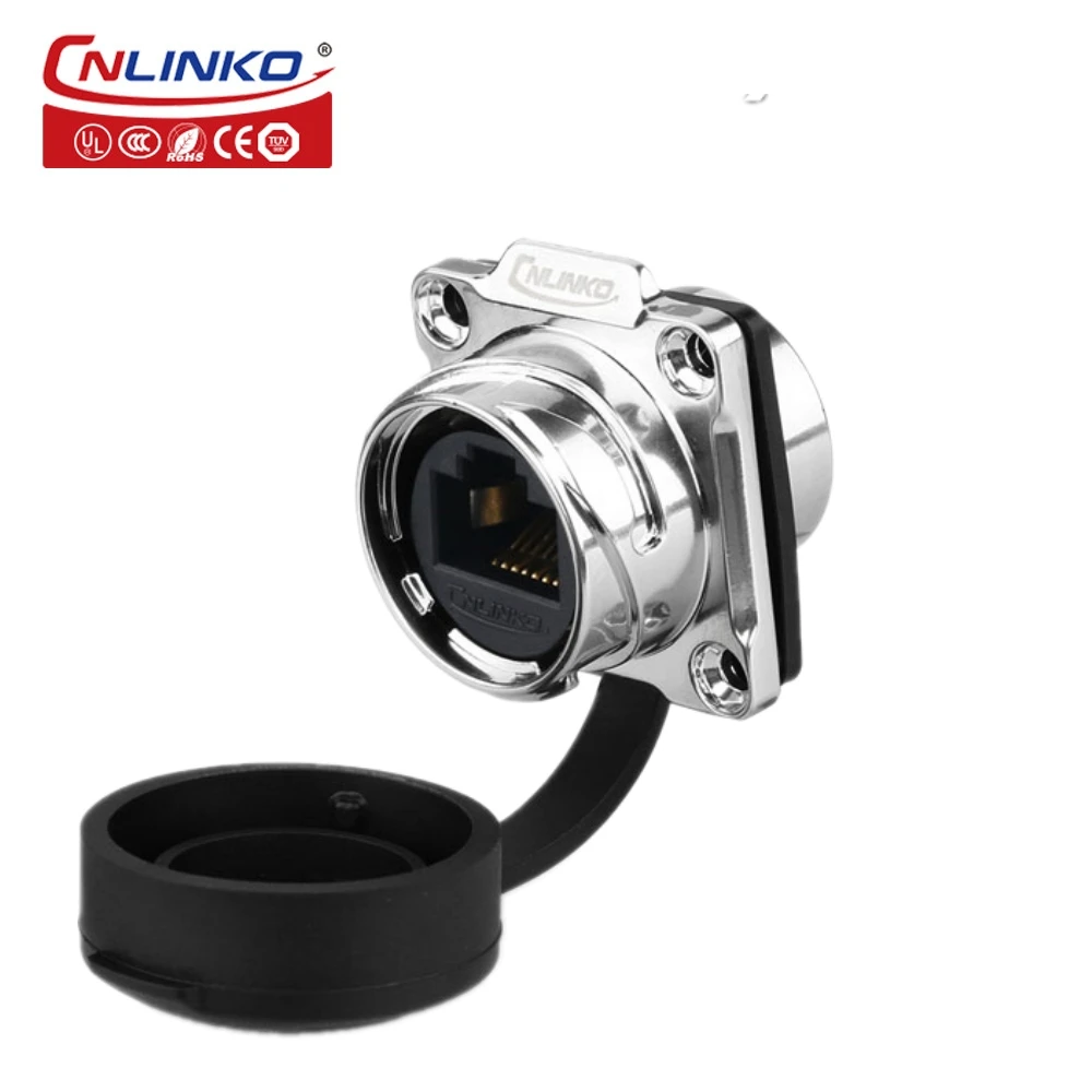 CNLINKO LP24 Waterproof RJ45 Ethernet Connector Shield Network Conector 8P8C Female Panel Mount Socket Dual Network Port Design