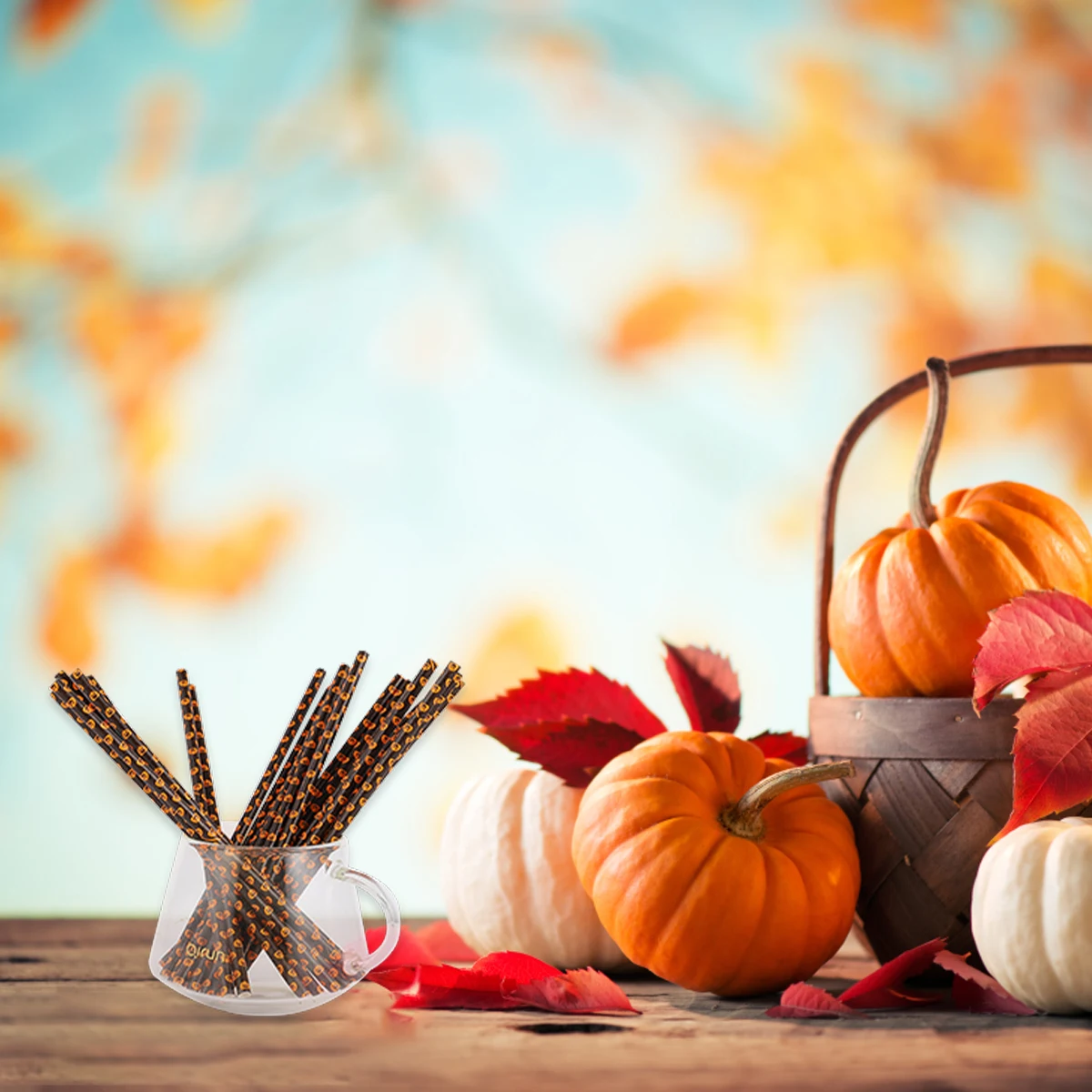 

125Pcs Halloween Pumpkin Pattern Party Paper Straws Degradable Drinking Straws for Bar Coffee Tea Restaurant Home Use