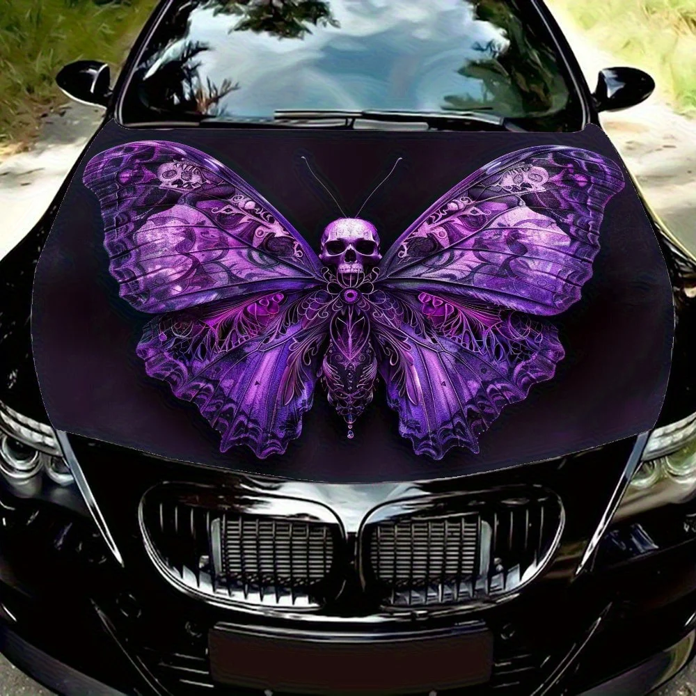 

Gothic Purple Butterfly Skull Car Hood Wrap - PVC Material, Gift For Car Enthusiasts, Fits Trucks & Cars, Custom Vehicle Bonnet