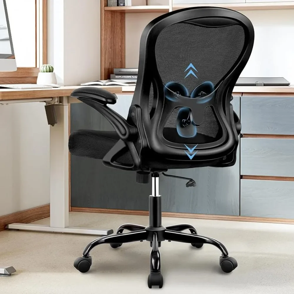 Computer Armchair Ergonomic Mesh Computer Chair Home Office Desk Chairs With Adjustable Lumbar Support Flip Up Armrest Gaming