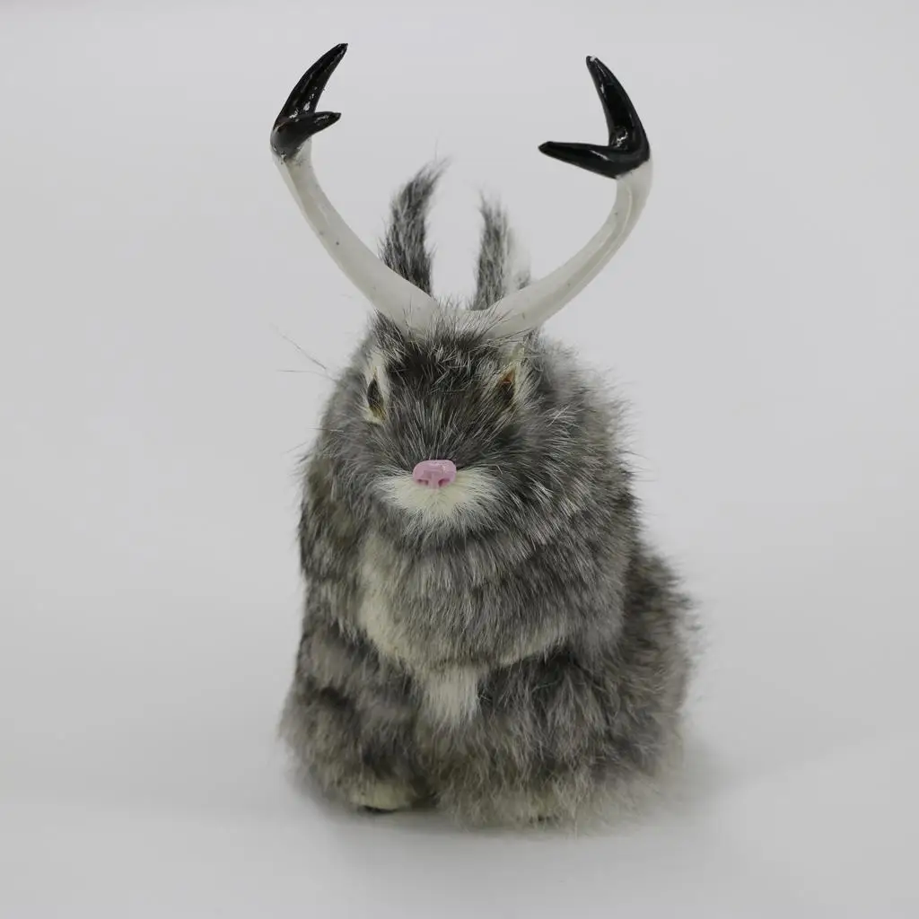 Artificial Furry Rabbit Realistic Bunny Collectible Polyethylene Miniature Figurine for Fairy Garden Decoration