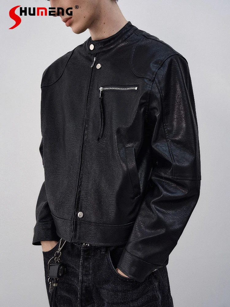 

Men Women 2025 Autumn New Fashion Jacket Shoulder Pads High-End Motorcycle Faux Leather Jackets Stylish Zipper Decoration Coats
