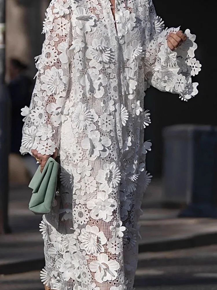 

Свободное женское праздничное платье с цветочным принтом, сексуальное осеннее платье с v-образным вырезом и длинными рукавами, повседневное однотонное платье макси на пуговицах