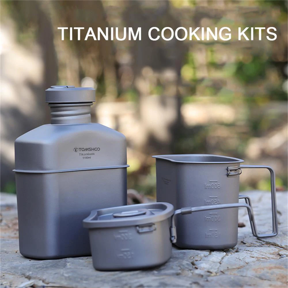 

TOMSHOO Titanium Water Bottle Outdoor Canteen Cups Set Ultralight Cooking Camping Cookware Dinnerware Drinking Kettle with Bag