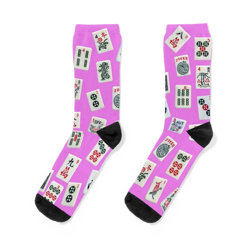 Mahjongg game tiles design on pink color Socks Sports Running Hiking boots hip hop Socks Female Men's