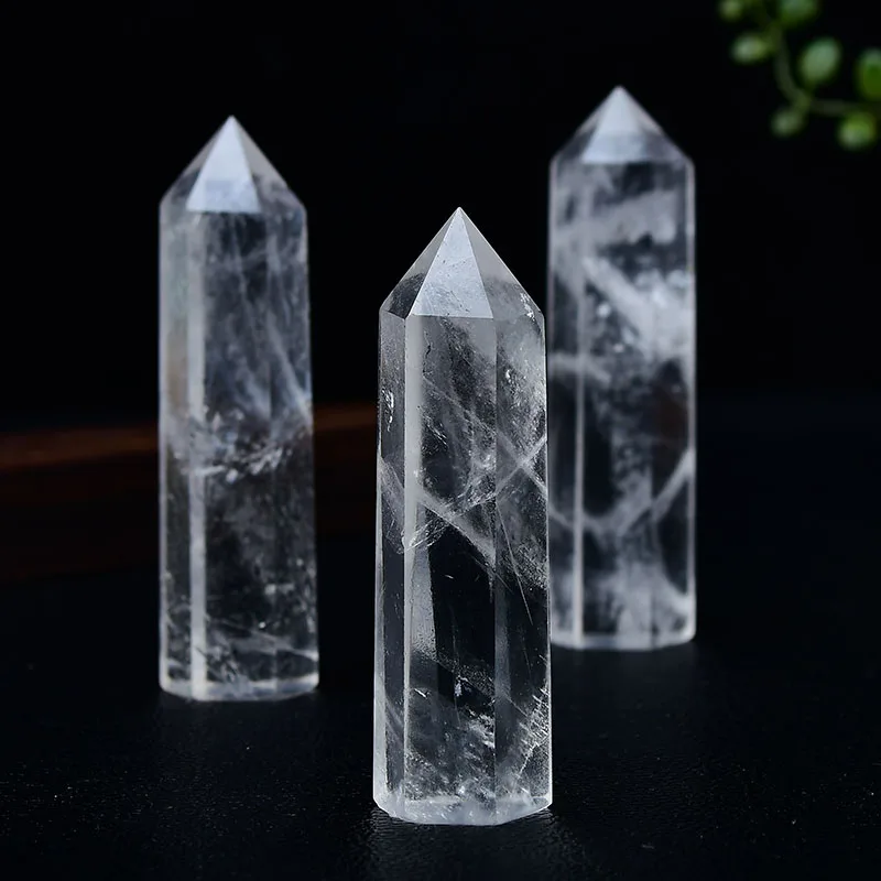 1PC Natural Clear Quartz Column Transparency White Crystal Point Healing Stone Hexagonal Obelisk 50-80mm Wand Stone Room Decor