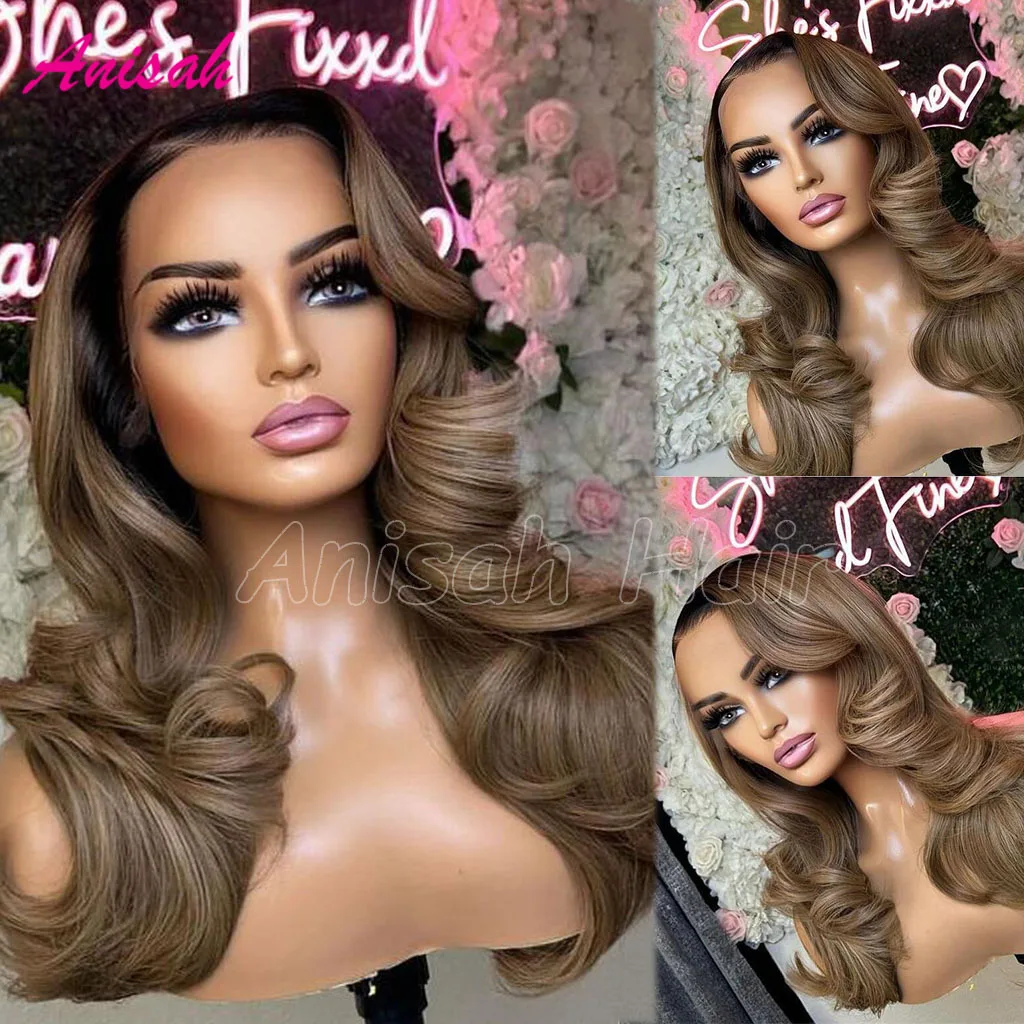 Ombre Colored Glueless Reay to Wear 13x4 Lace Frontal Wig Human Hair PrePlucked 100% Remy Hair Lace Closure Wig For Women