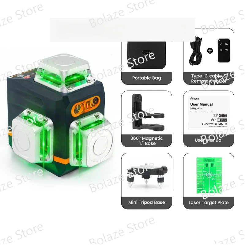 12 Lines 3D Laser Levels Green Laser Self Levelling Horizontal And Vertical Nivel Laser 360