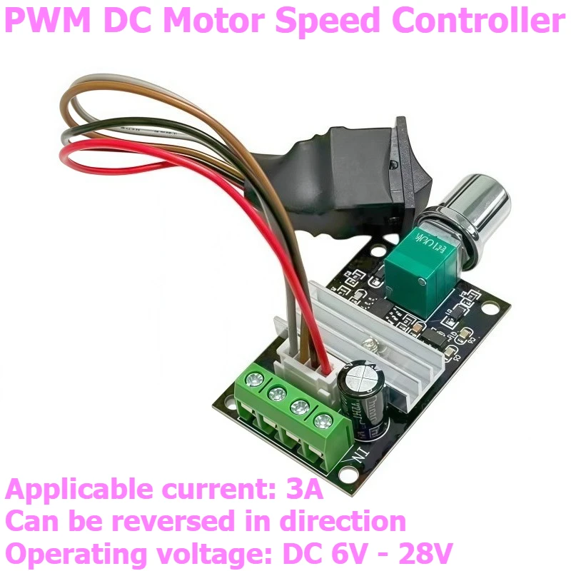 DC Motor Speed Controller, PWM Speed Control, Forward/reverse Rotation, with Switch