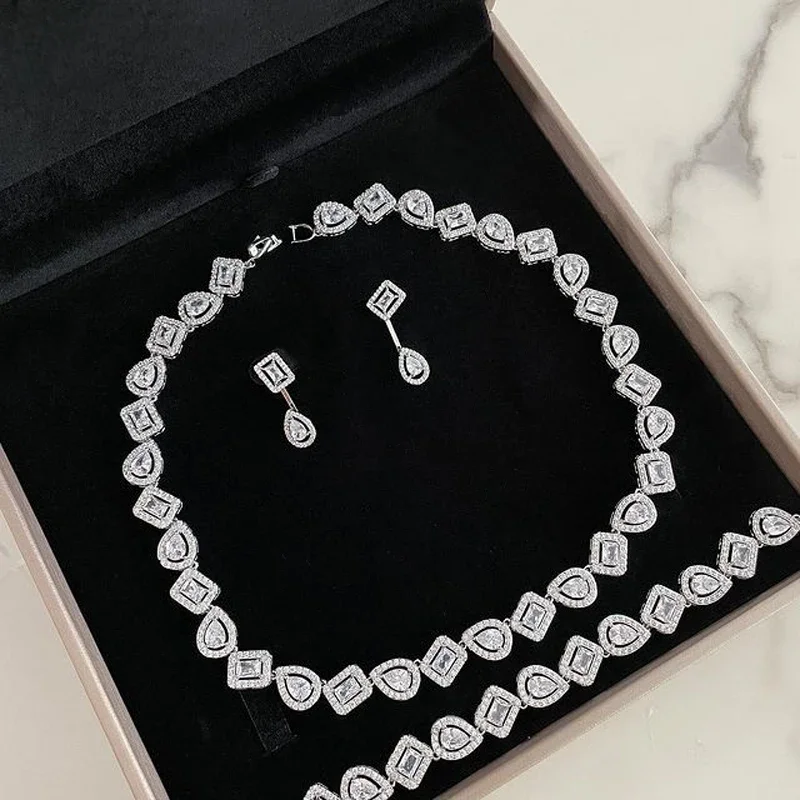 Geometric Halo CZ Cluster Tennis Choker Necklace for Women Luxury Various Shaped 5A Cubic Zirconia Iced Out Bling Jewelry