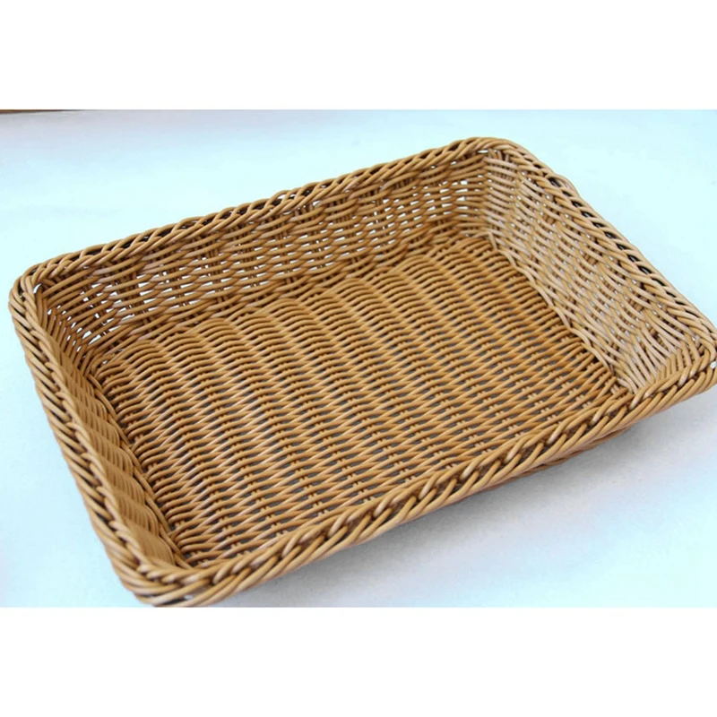 Storage Basket Handmade Rectangular Rattan Organization Wicker Bread Holder Fruit Vegetable Snack Food Container