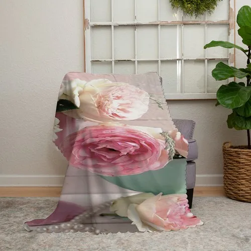 Realhomes Flower Themed Digital Printed Chenille Sofa Throw