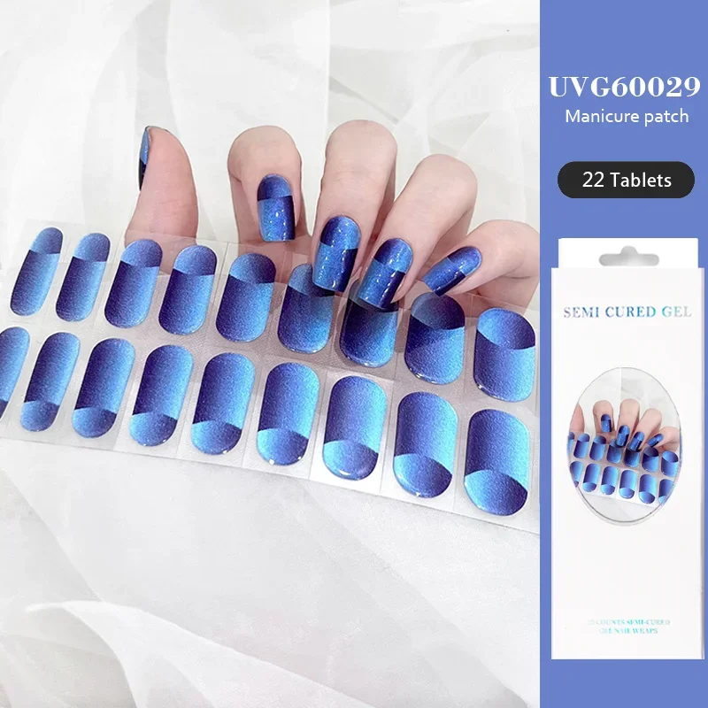 22 Tips Uvg Serie Uv Semi-Uitgeharde Gel Nagelstickers Waterdichte Langdurige Nagel Decals Volledige Dekking Nagel Patches Uv Lamp Nodig