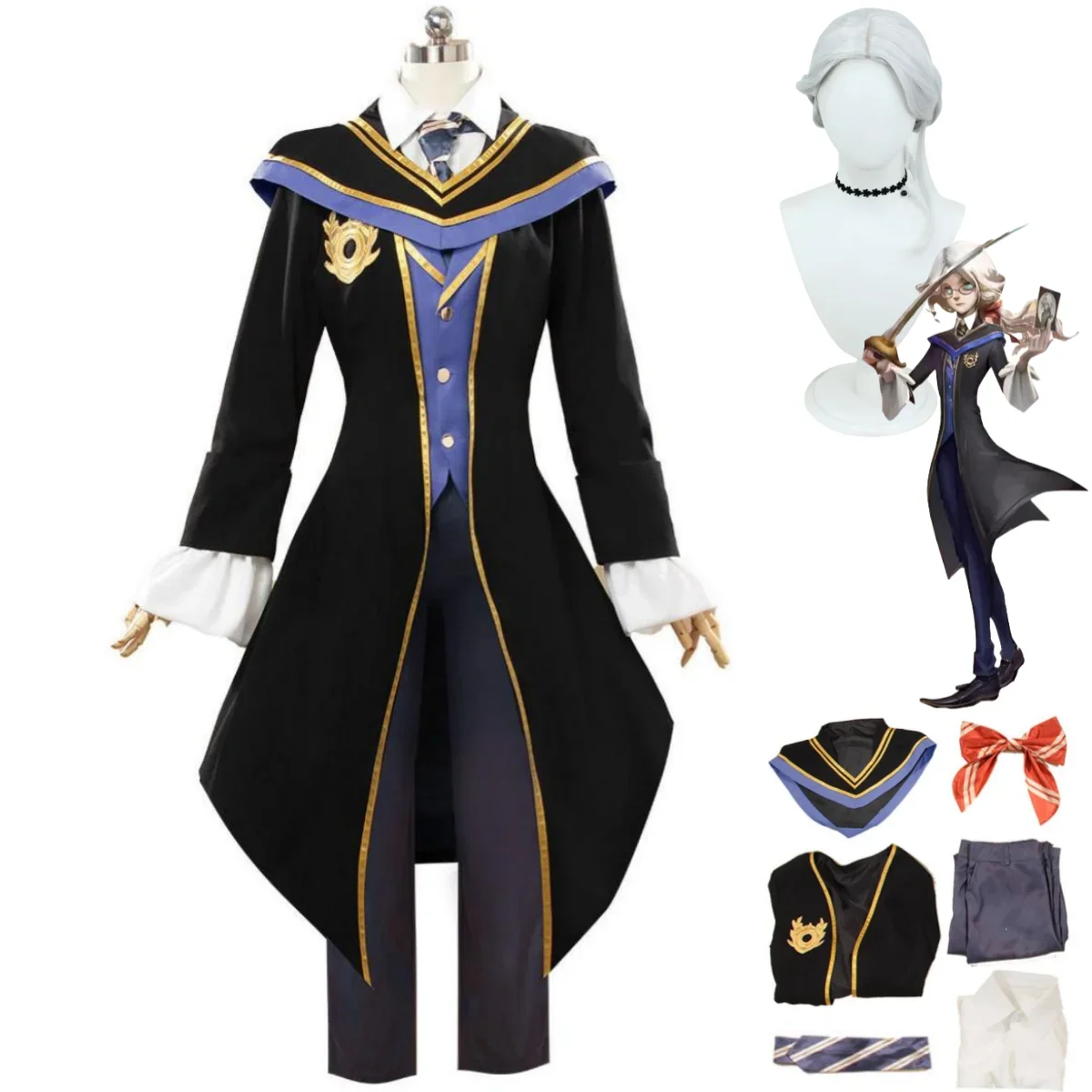 Game Identity Ⅴ Joseph Desaulniers Cosplay Costume Photographer Former Count Desaulniers Uniform Coat Wig Man Carnival Suit