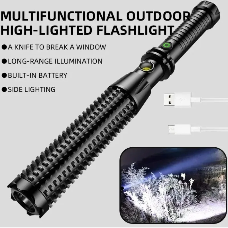 Wolf Tooth Stick Flashlight Strong Light Charging Outdoor Super Bright Multi Functional Telescopic Self Defense Window Patrol