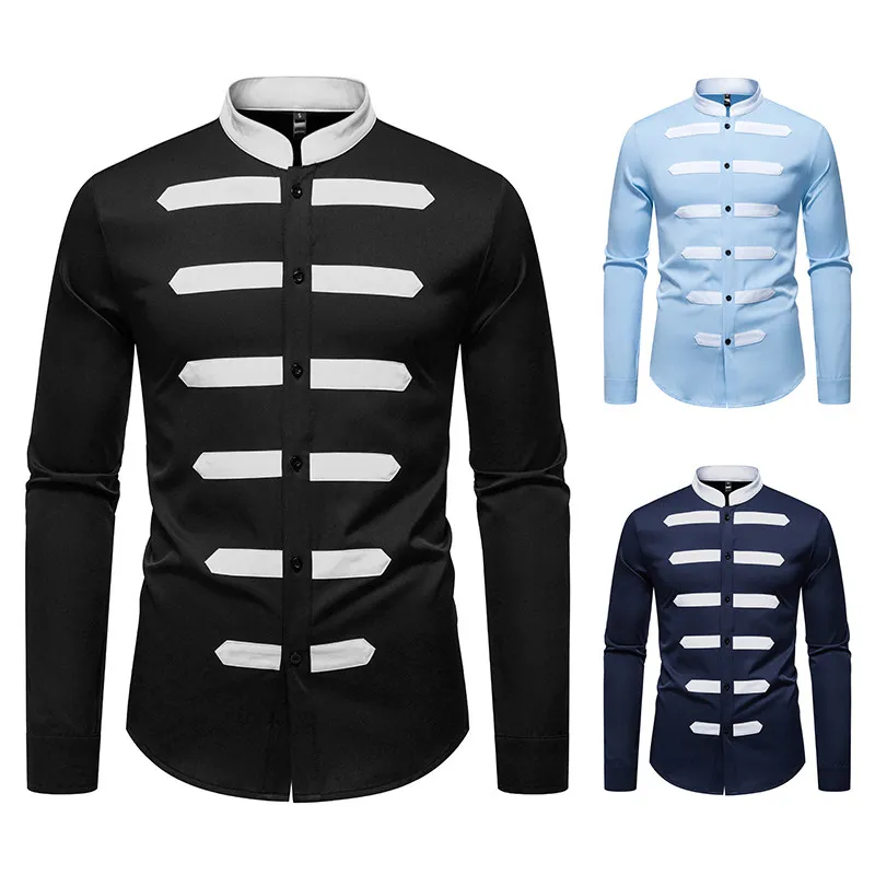 

Casual Bla White Splicing Design Long Sve irt Jaet Men's Summer New Sle Polyester Fabric Breathable Comfortable Fit