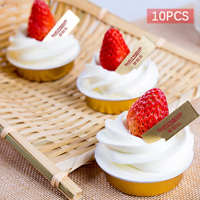 10Pcs 35ml Round Aluminum Foil Baking Mini Cake Pan Baked Pudding Baked Cheese Mousse Muffin Puff Cup Cake With Plastic Lid